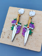 Load image into Gallery viewer, Ruby Hilt Dagger statement earrings