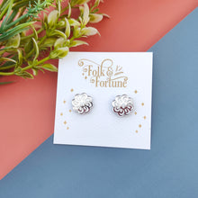 Load image into Gallery viewer, Rosette Flower stud earrings - red or teal