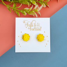 Load image into Gallery viewer, Rosette Flower stud earrings - red or teal