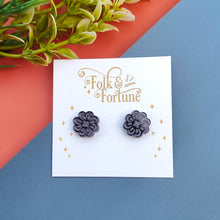 Load image into Gallery viewer, Rosette Flower stud earrings - red or teal