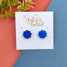 Load image into Gallery viewer, Rosette Flower stud earrings - red or teal
