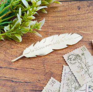 'To thine own self be true' - Shakespeare mirrored quill brooch
