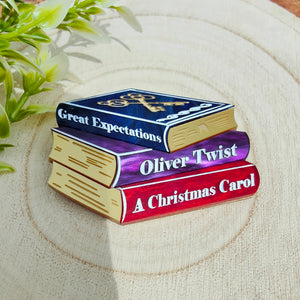 Classic Dickens bookstack brooch