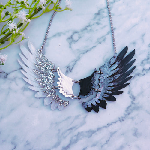 Good Omens Dark/Light Angel Wings statement necklace