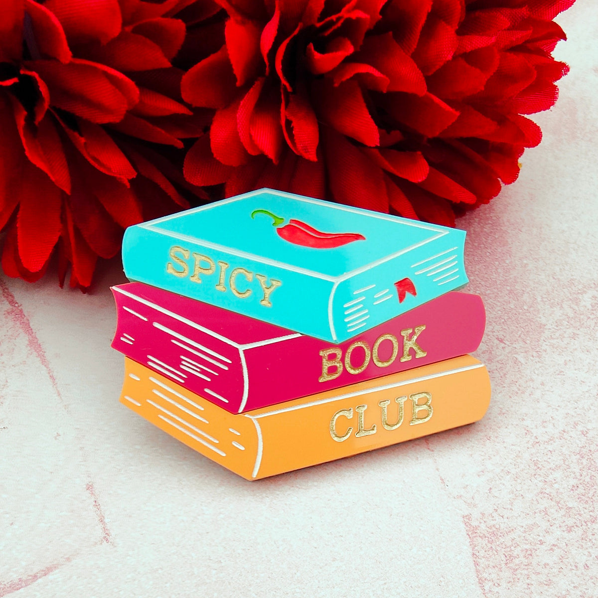 Spicy Book Club bookstack brooch – Folk and Fortune