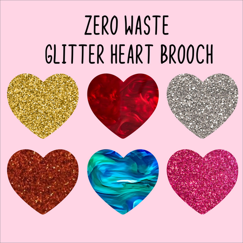Zero waste glitter heart brooch