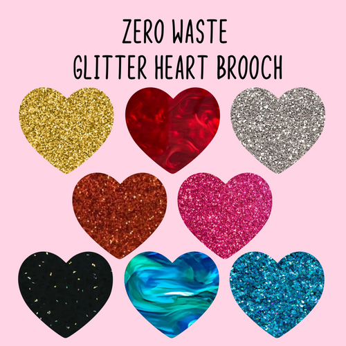 Zero waste glitter heart brooch