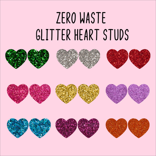 Zero waste glitter heart studs