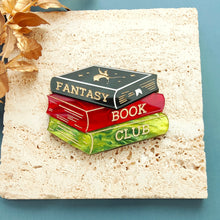 Load image into Gallery viewer, Fantasy Book Club bookstack brooch or necklace