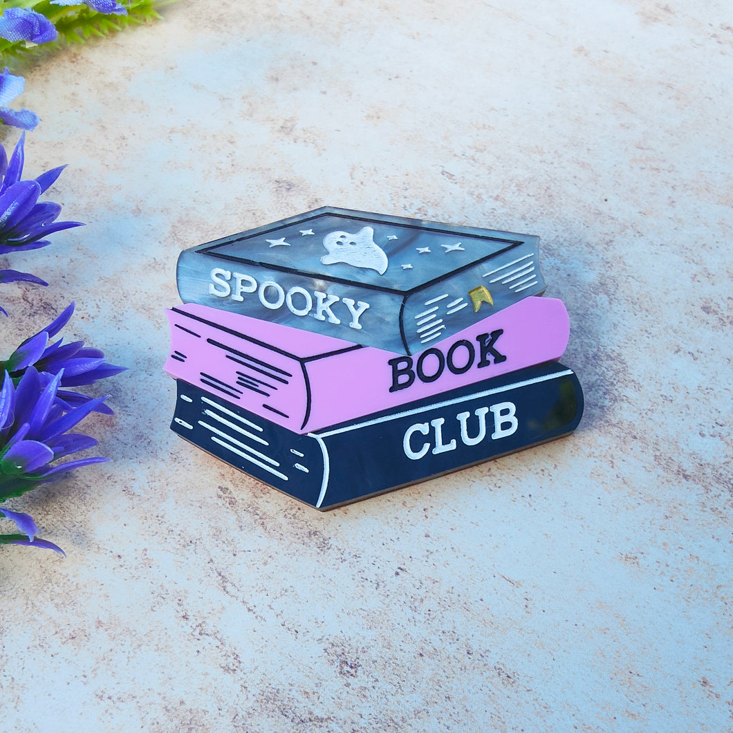 Spooky Book Club bookstack brooch