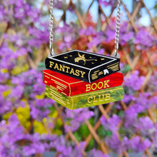 Load image into Gallery viewer, Fantasy Book Club bookstack brooch or necklace
