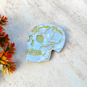 'Memento Vivere' skull brooch