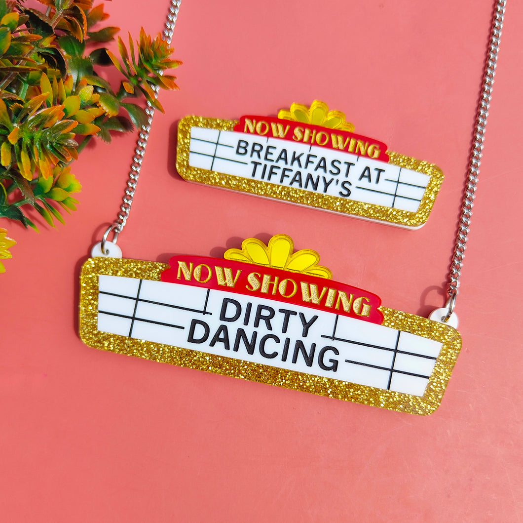 Customisable Cinema Sign brooch or necklace