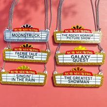 Load image into Gallery viewer, Customisable Cinema Sign brooch or necklace