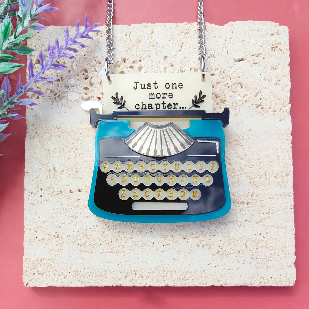 Just One More Chapter typewriter necklace