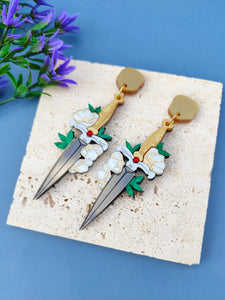 Ruby Hilt Dagger statement earrings