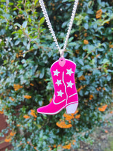 Load image into Gallery viewer, Yeehaw Cowgirl boot earrings or necklace CHOICE OF COLOURS