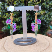 Load image into Gallery viewer, Ruby Hilt Dagger statement earrings