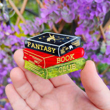 Load image into Gallery viewer, Fantasy Book Club bookstack brooch or necklace
