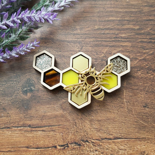 Honeycomb Bee brooch