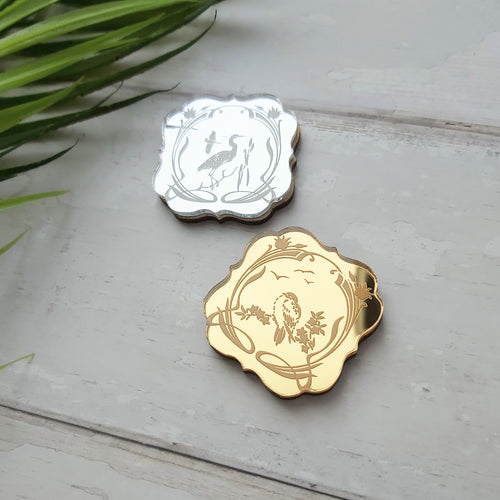 Etched mirror brooch - gold or silver