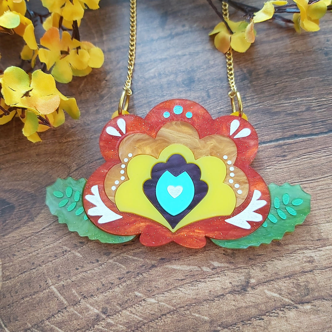 'Sunset' Folk Flower necklace
