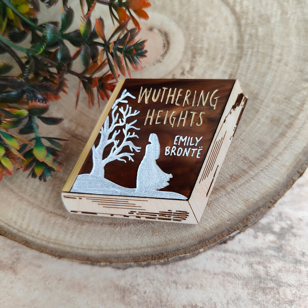 Wuthering Heights book brooch - Limited Edition brown marble